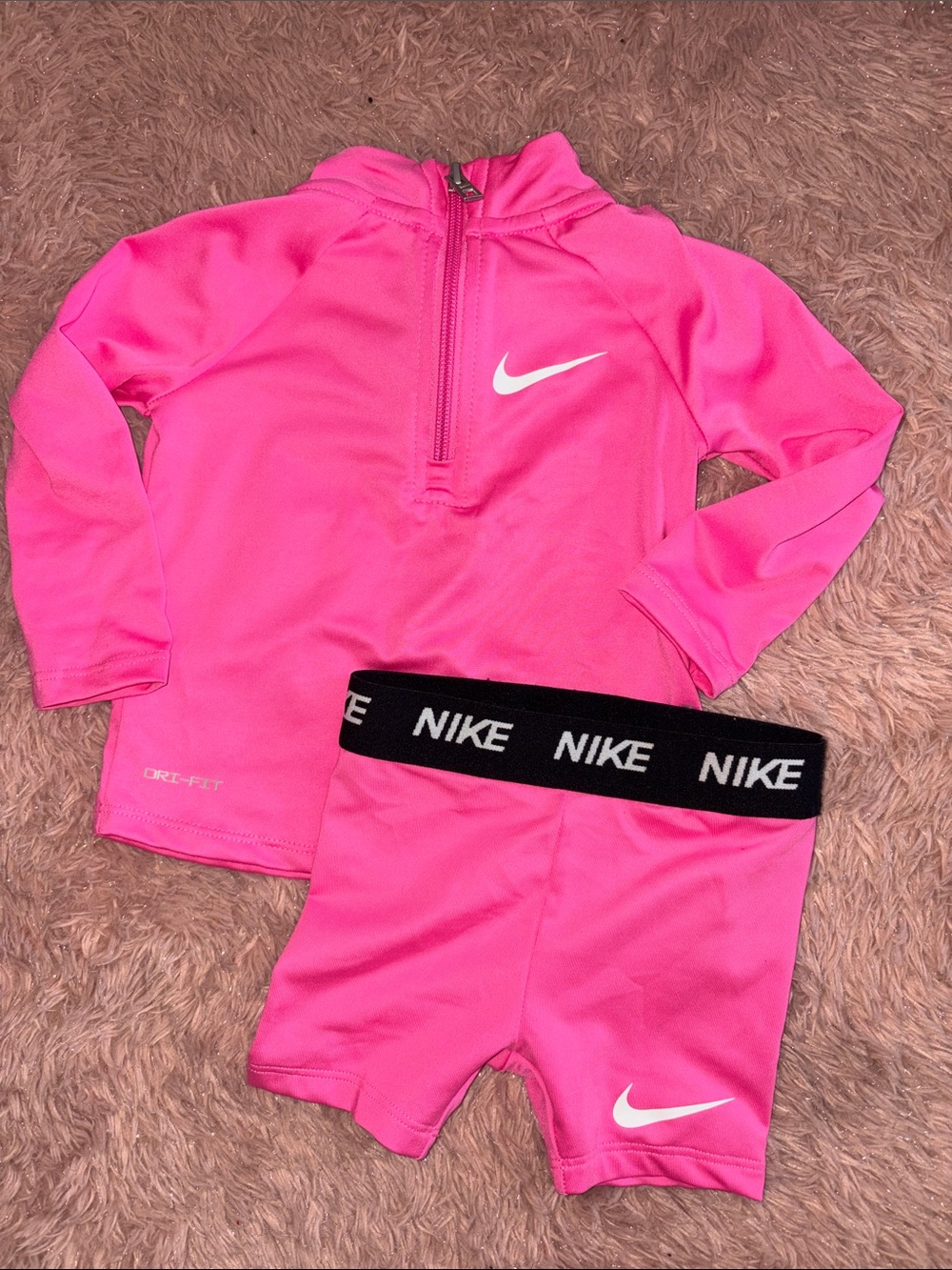 Nike Pink Girls' Athletic Zip Top & Logo Waistband Shorts